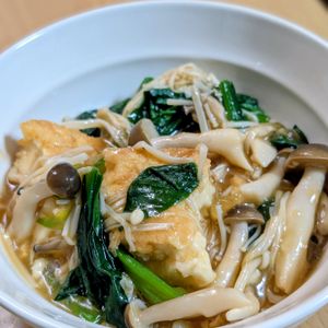 まゆのの作ってみた!投稿(厚揚げとほうれん草ときのこ《トロトロ♡中華あん》)