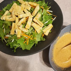 週一だけは頑張ります💦の作ってみた!投稿(ピリ辛胡麻ドレ♪水菜の香ばし揚げサラダ)