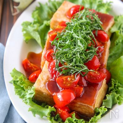 食べ過ぎ注意♪厚揚げステーキ トマト南蛮ソースがけ