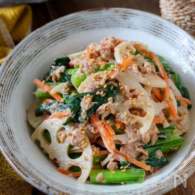 【小松菜と蓮根とにんじんの旨ツナ和え】モリモリ食べれる!