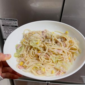 ケの作ってみた!投稿(めちゃ旨！！『キャベツとベーコンのツナクリームパスタ』)