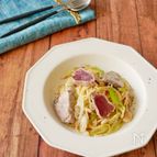『うどんスープで』かつおと長ねぎの和風パスタ