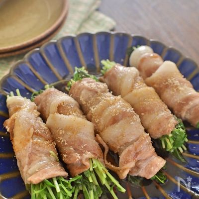 レンジで！がっつり味♡豆苗の豚バラまき