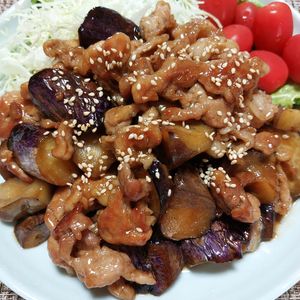 よっこの作ってみた!投稿(『豚こまと茄子の胡麻甘酢炒め』パパッと簡単♪ご飯が進む♡)