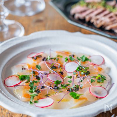 春のおもてなし料理!鯛のカルパッチョ 梅の和風ドレッシング