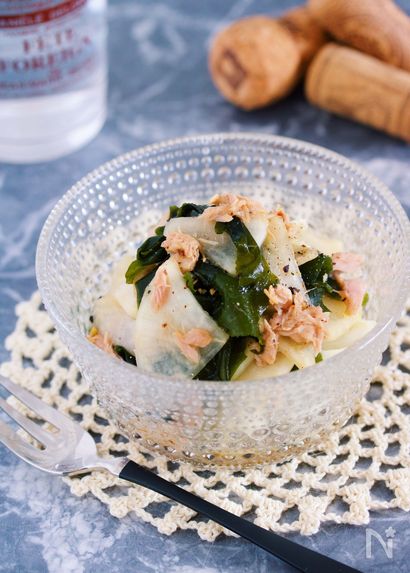 抱えて食べたいやみつき副菜♪『大根とわかめのツナポン和え』