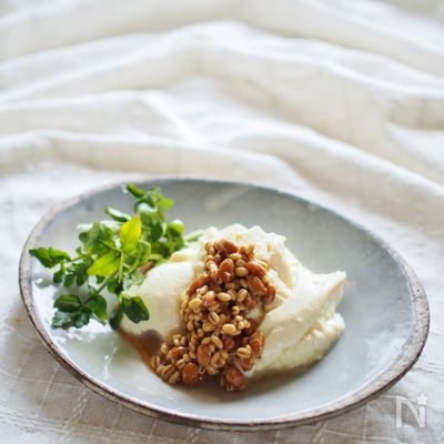 豆腐の納豆醤油麦麹かけ