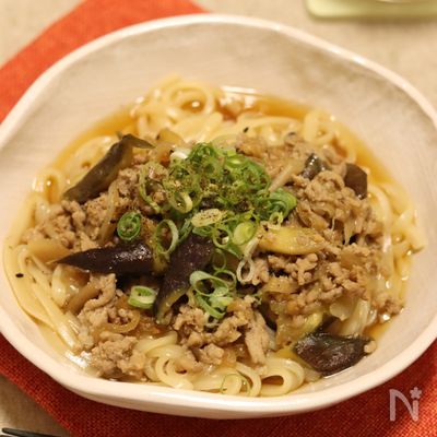 すぐでき嬉しい♪とろとろなすの肉味噌うどん