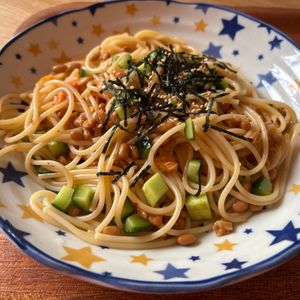 1290828の作ってみた!投稿(5分やみつきおつまみ【納豆の旨辛サラダスパ】)
