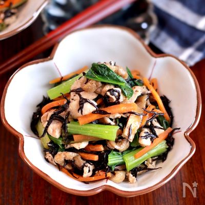 【ひじきと小松菜のレンジ炒り豆腐風】レンジで完結！！