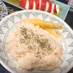 まーやんの作ってみた!投稿(粉チーズで簡単チーズリゾット～ホワイトアスパラガスを添えて～)