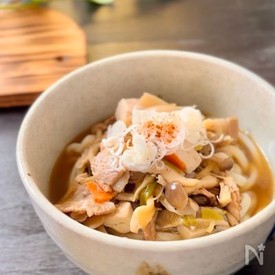 【田舎風きのこ汁うどん】カラダぽかぽかヘルシーレシピ♪