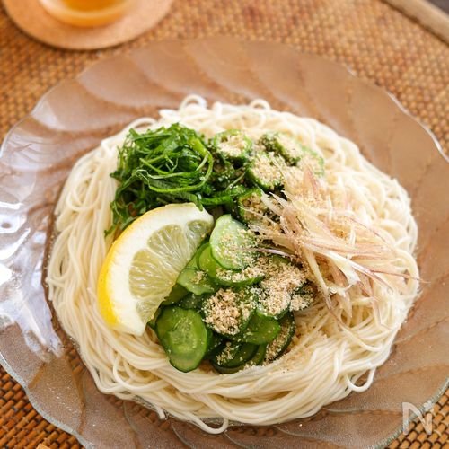 さっぱり♡きゅうりとオクラの白だしそうめん