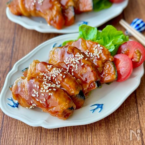 甘辛味でごはんがすすむ♡かぼちゃの肉巻き