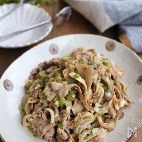 舞茸と豚しゃぶのさっぱりねぎ和え【レンジで簡単】