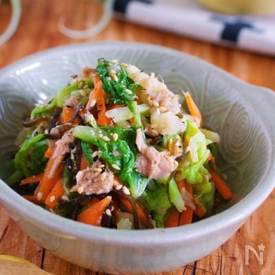 抱えて食べたい♪『湯かけ白菜とツナ塩昆布の無限サラダ』