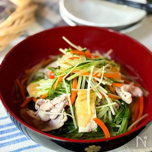10分で簡単!水菜とにんじんと油揚げのサッと煮