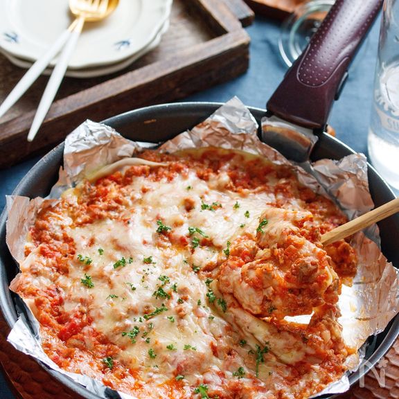 餃子の皮deワンパンラザニア【#ホワイトソース不要】