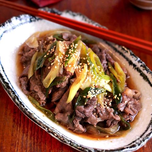 【甘辛牛肉とくたくた長ネギの牛すき煮】お手軽おかず!!