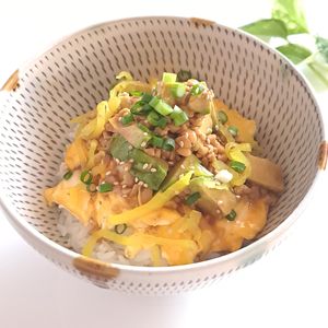 とのちゃまの作ってみた!投稿(ふわとろ卵のアボカド納豆丼)