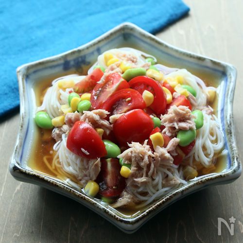 ♡夏野菜とツナのにゅうめん柚子胡椒風味