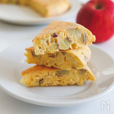 米粉で作る♪さつま芋とりんごのパンケーキ