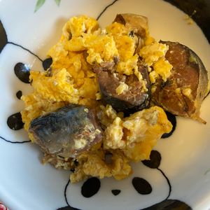 万福の作ってみた!投稿(【革命的！レンジだけで簡単♪さば缶の卵とじ丼】)