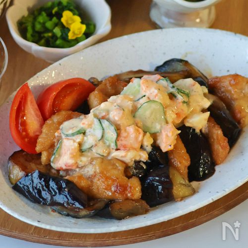【鶏むねと茄子の甘辛タルタルソース】タルタルはレンジで簡単!