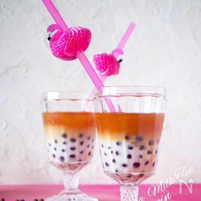 【おうちでカフェ】おうちで簡単2層のタピオカミルクティー♪