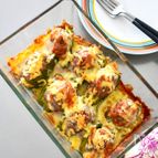 【オーブンでほったらかし】ピーマンの肉詰めチーズ焼き