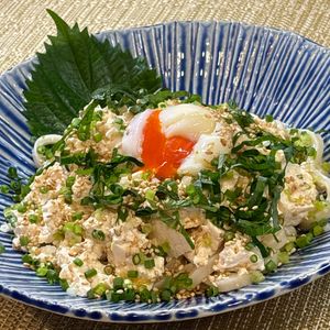 楽ラク手抜キッチン🐶🐾の作ってみた!投稿(【とろ〜り温玉と豆腐の冷やしうどん】レンジで簡単♪)