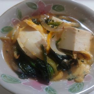 オレンジの作ってみた!投稿(優しい味の♡『豆腐と玉ねぎとほうれん草の卵とじ』)