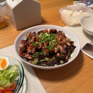 ナの作ってみた!投稿(焼くだけ簡単！タレが絶品【焼きなすよだれ豚】家族が爆食べ♪)