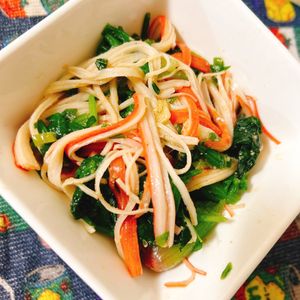 煌蓮mamの作ってみた!投稿(やみつき！火を使わず【カニかまとほうれん草のうま塩ナムル】)