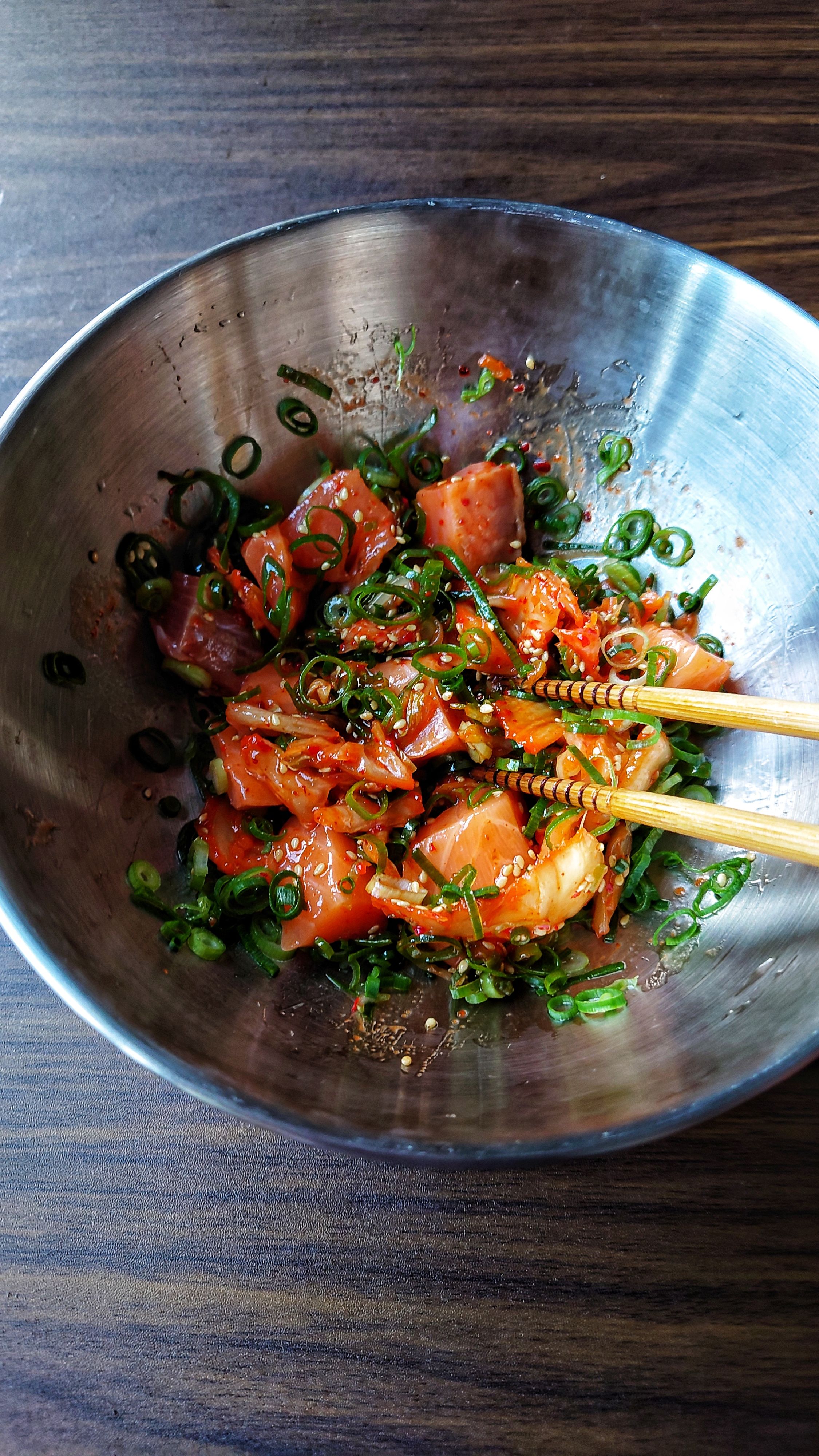 サーモンキムチねぎまみれ】時短和えるだけで絶品おつまみ🧡 | レシピ