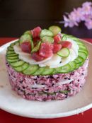 黒米のちらし寿司ケーキ(牛乳パック利用)