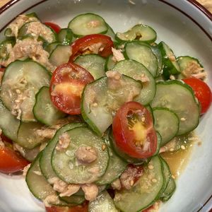 くだもの大好き🧡の作ってみた!投稿(さっと副菜☆『きゅうりとミニトマトの中華ツナサラダ』)