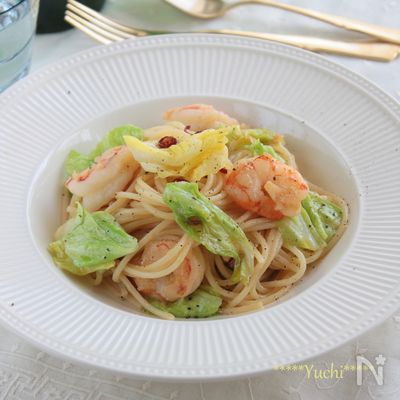 春キャベツと海老のペペロンチーノ§春の黄金コンビ!簡単パスタ