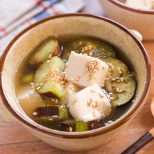 【豆腐となすの鶏がら生姜スープ】中華風♪とろみをつけても◎
