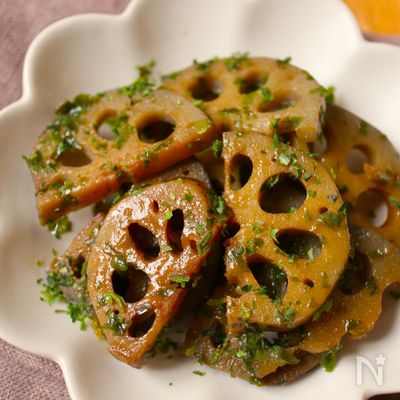 レンジで5分！【海苔バター醤油れんこん】止まらない味♩