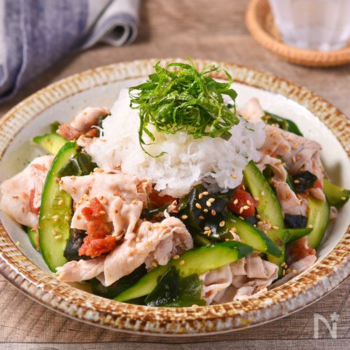 豚しゃぶきゅうりの梅肉おかか和え│箸が止まらんさっぱりおかず