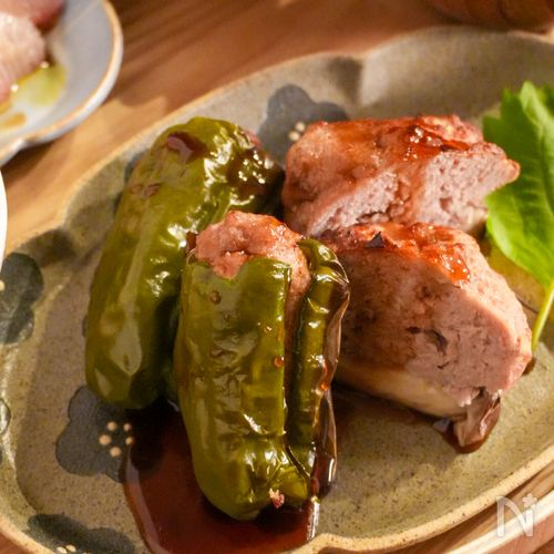 【冬のボリューム主菜】ピーマンと椎茸の肉詰め