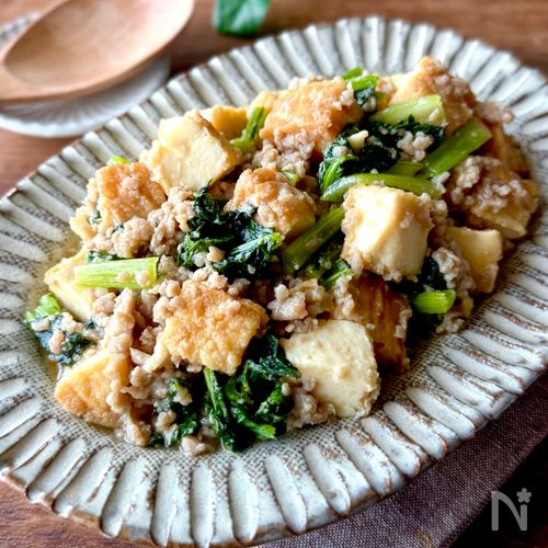レンジで10分！簡単こっくり味しみ♪【厚揚げの味噌そぼろ煮】