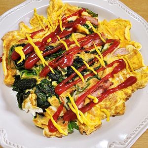 ナムディの作ってみた!投稿(巻かない「ほうれん草と粗挽きハムのオムレツ風」)
