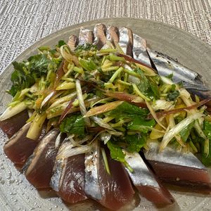 楽ラク手抜キッチン🐶🐾の作ってみた!投稿(カツオとたっぷり薬味の和風カルパッチョ)