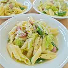 【春キャベツとスナップエンドウのスープパスタ】春野菜を満喫！