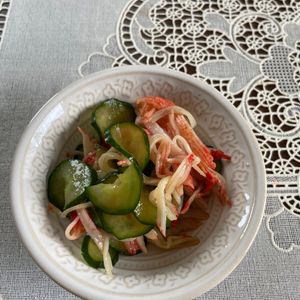 万福の作ってみた!投稿(簡単副菜☆『きゅうりとかにかまのさっぱり甘酢和え』)