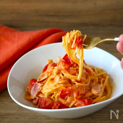 【人気のトマトクリームパスタ】電子レンジで簡単レシピ♪