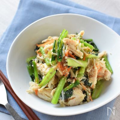 ごま油香る♪ささみとたっぷり野菜のレンチンナムル