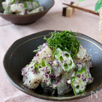 レンジで簡単＊長芋とおくらのゆかりマヨ和え